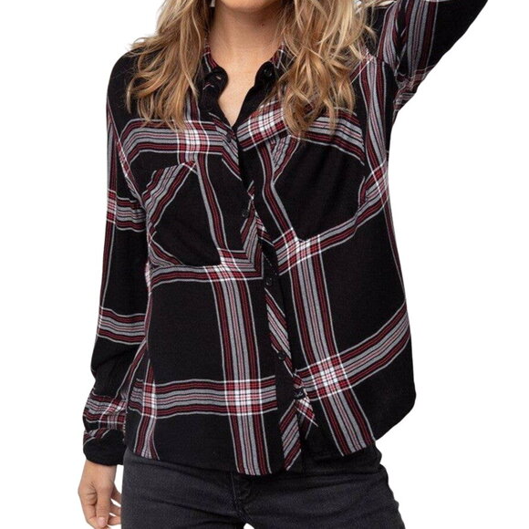 Rails Women's Jet White Ruby Dylan Plaid Long Sleeve Button Front Shirt Small - Picture 1 of 7